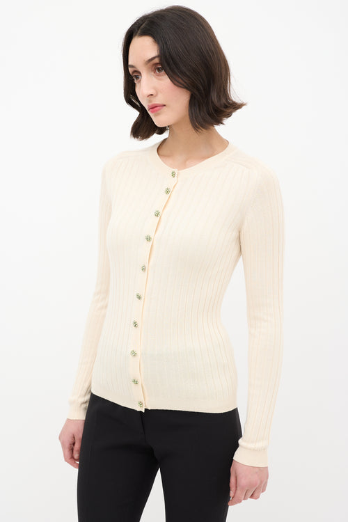 Dolce & Gabbana Cream Knit Crystal Button Cardigan