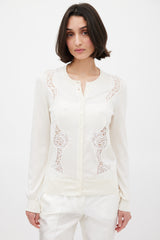 Dolce & Gabbana Cream Silk Floral Lace Panelled Cardigan