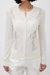 Dolce & Gabbana Cream Silk Floral Lace Panelled Cardigan