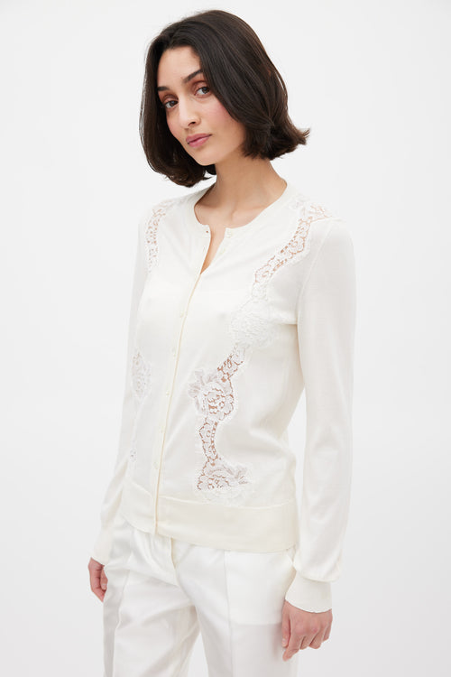 Dolce & Gabbana Cream Silk Floral Lace Panelled Cardigan