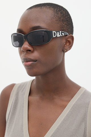 Dolce & Gabbana D&G Black & White 3009 Logo Oval Sunglasses