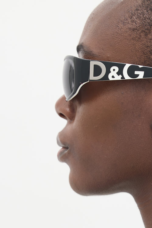 Dolce & Gabbana D&G Black & White 3009 Logo Oval Sunglasses