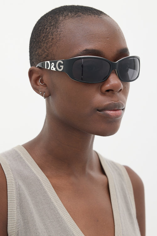 Dolce & Gabbana D&G Black & White 3009 Logo Oval Sunglasses