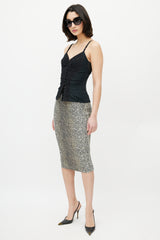 Dolce & Gabbana D&G Black & Brown Print Pencil Skirt