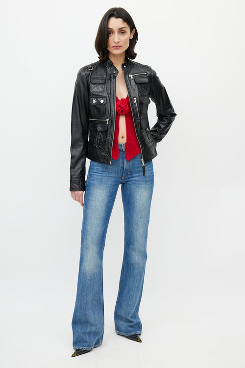 Dolce & Gabbana D&G Black Cargo Leather Jacket