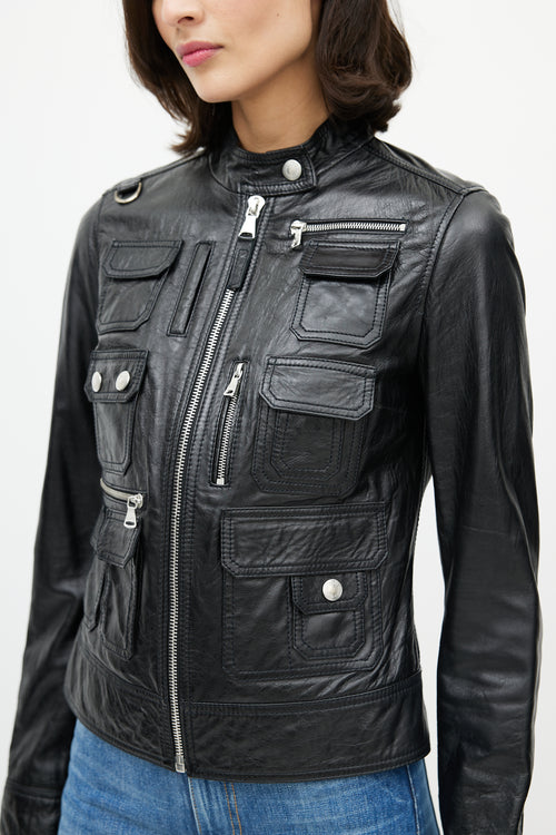 Dolce & Gabbana D&G Black Cargo Leather Jacket