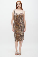 Dolce & Gabbana D&G Brown Cotton Printed Midi Dress
