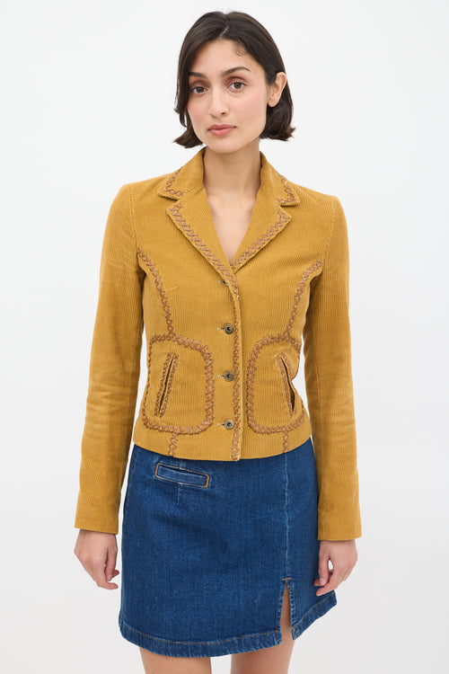 Dolce & Gabbana D&G Brown Corduroy & Leather Stitch Blazer