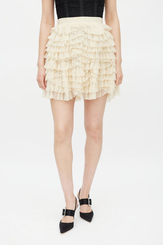 Dolce & Gabbana D&G Cream Tulle Ruffled Mini Skirt