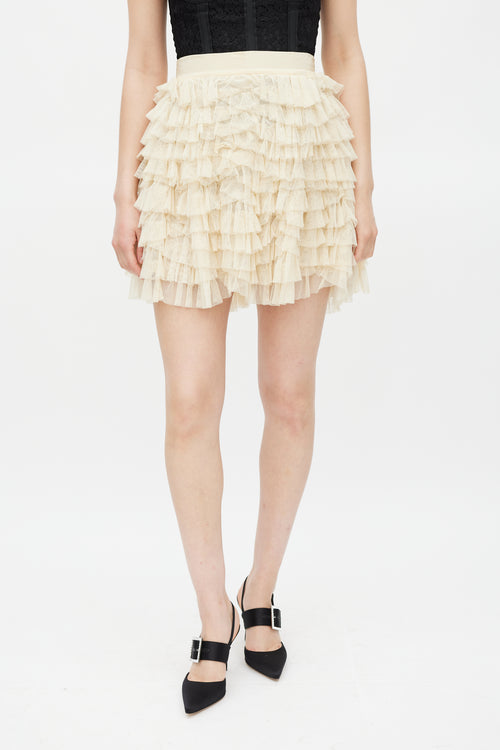 Dolce & Gabbana D&G Cream Tulle Ruffled Mini Skirt