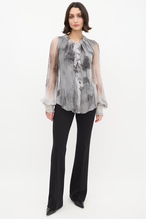 Dolce & Gabbana D&G Grey Sheer Ruffle Blouse