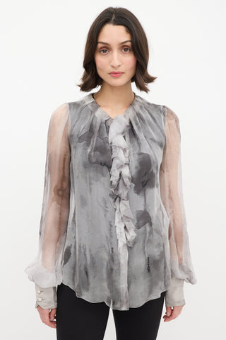 Dolce & Gabbana D&G Grey Sheer Ruffle Blouse