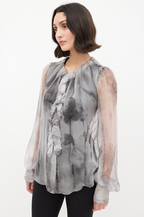 Dolce & Gabbana D&G Grey Sheer Ruffle Blouse