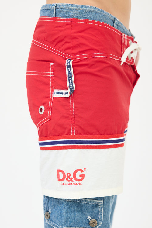 Dolce & Gabbana D&G Medium Wash & Multi Swim Trunk Layered Jeans