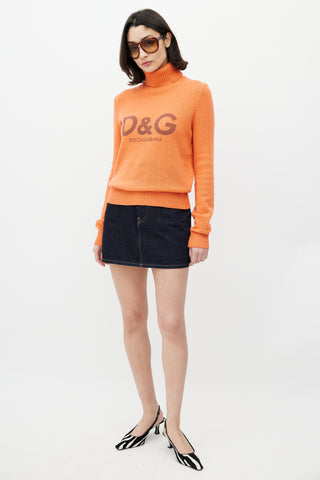 Dolce & Gabbana D&G Orange Knit Logo Turtleneck Sweater