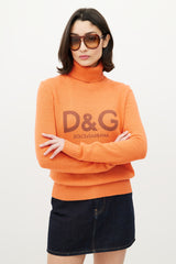 Dolce & Gabbana D&G Orange Knit Logo Turtleneck Sweater