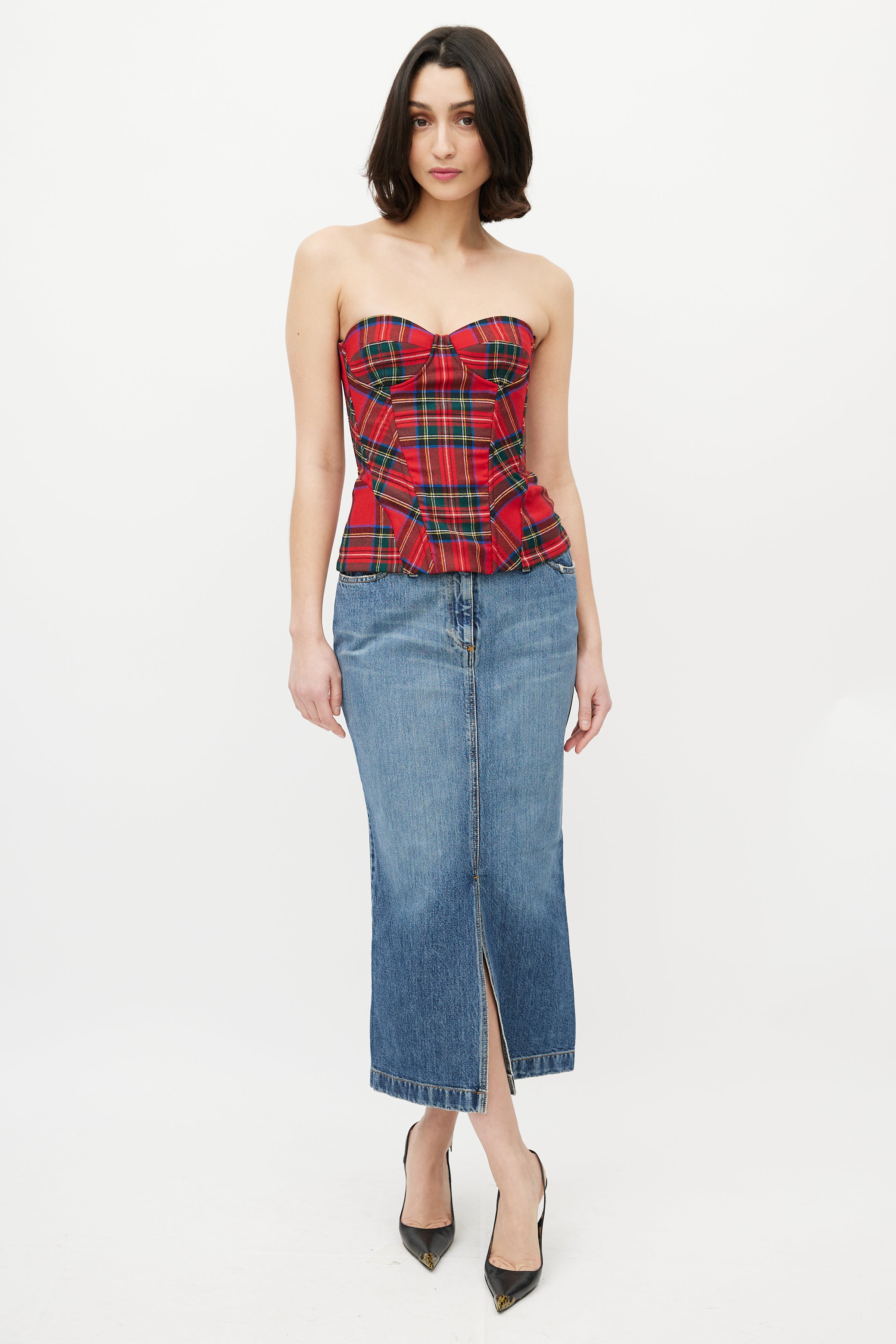 Dolce & Gabbana // D&G Red & Green Plaid Bustier – VSP Consignment