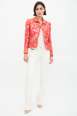 Dolce & Gabbana D&G Fuchsia & Orange Floral Brocade JacketDolce & Gabbana White & Gold Trim Slim Leg Jeans