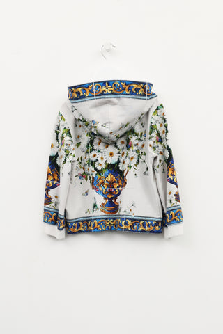 Dolce & Gabbana Kids White Daisy Hooded Zip Jacket