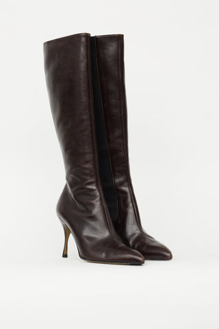 Dolce & Gabbana Dark Brown Leather Elasticized Knee High Boot