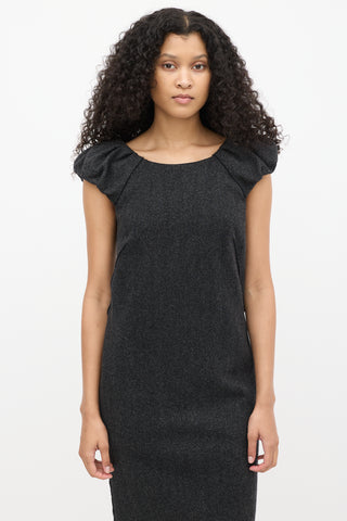 Dolce & Gabbana Dark Grey Wool Herringbone Puff Sleeve Dress