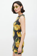 Dolce & Gabbana Dark Grey & Yellow Wool Floral Dress