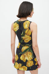 Dolce & Gabbana Dark Grey & Yellow Wool Floral Dress