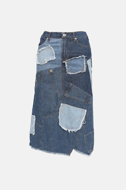 C. 2000s Denim Patchwork Midi Skirt