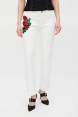 Dolce & Gabbana Denim White & Multicolour Floral Applique Girly Jeans