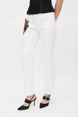 Dolce & Gabbana Denim White & Multicolour Floral Applique Girly Jeans