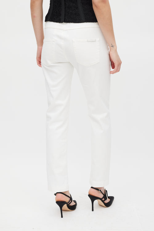Dolce & Gabbana Denim White & Multicolour Floral Applique Girly Jeans