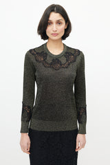 Dolce & Gabbana Gold & Black Floral Glitter Sweater