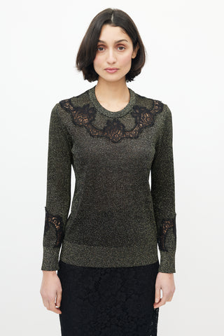 Dolce & Gabbana Gold & Black Floral Glitter Sweater