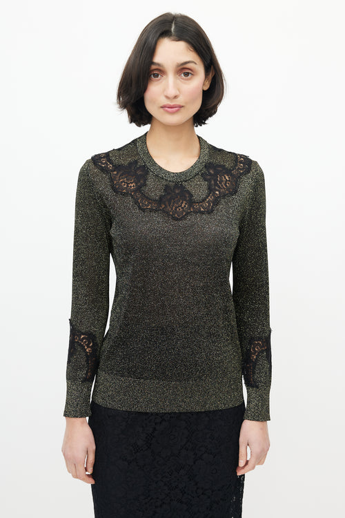 Dolce & Gabbana Gold & Black Floral Glitter Sweater