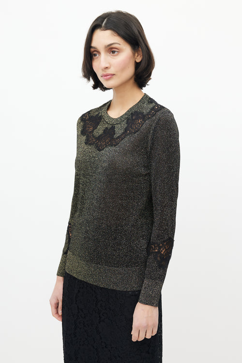 Dolce & Gabbana Gold & Black Floral Glitter Sweater