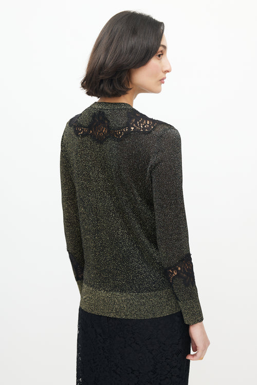 Dolce & Gabbana Gold & Black Floral Glitter Sweater