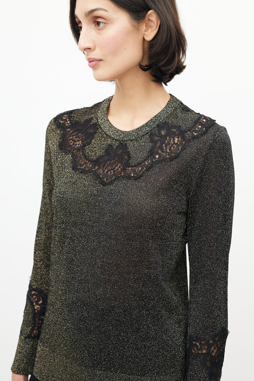 Dolce & Gabbana Gold & Black Floral Glitter Sweater