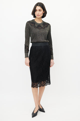 Dolce & Gabbana Gold & Black Floral Glitter Sweater
