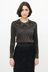 Dolce & Gabbana Gold & Black Floral Glitter Sweater