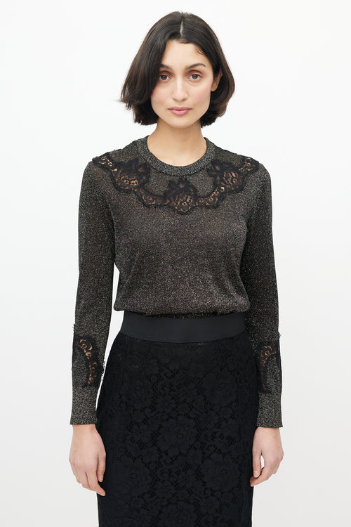 Dolce & Gabbana Gold & Black Floral Glitter Sweater