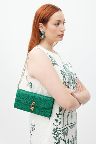 Dolce & Gabbana Green & Gold Borsa De Sera Lace Bag