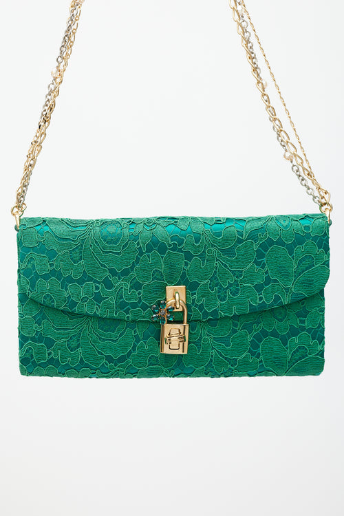 Dolce & Gabbana Green & Gold Borsa De Sera Lace Bag