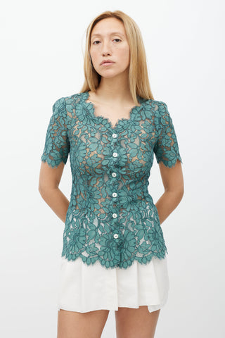 Dolce & Gabbana Green Lace Button Up Top