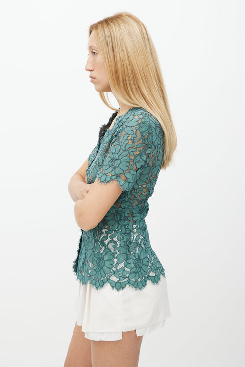 Dolce & Gabbana Green Lace Button Up Top