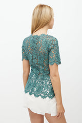 Dolce & Gabbana Green Lace Button Up Top