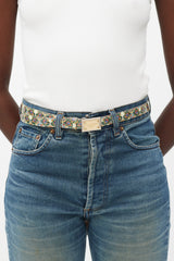 Dolce & Gabbana Green & Multicolour Floral Leather Belt
