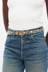 Dolce & Gabbana Green & Multicolour Floral Leather Belt