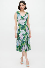 Dolce & Gabbana Green & Multicolour Sheer Floral Midi Dress