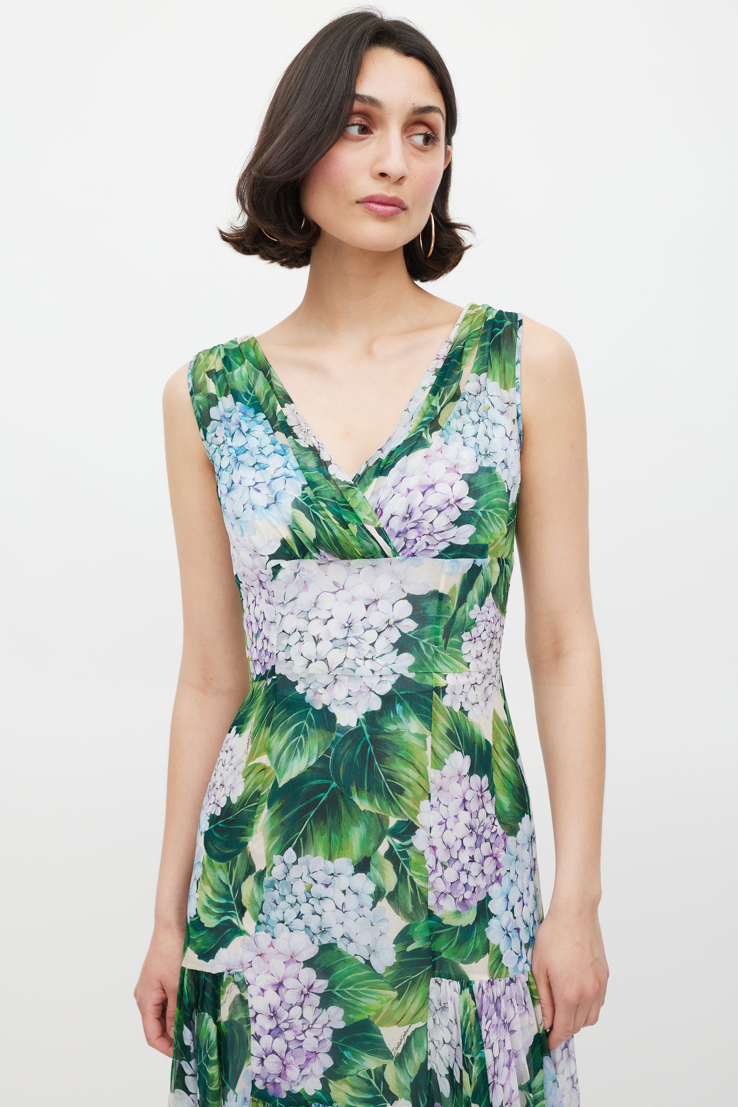 dolce gabbana green dress Dolce & Gabbana Green Floral Lace Cotton Sleeveless Midi Dress