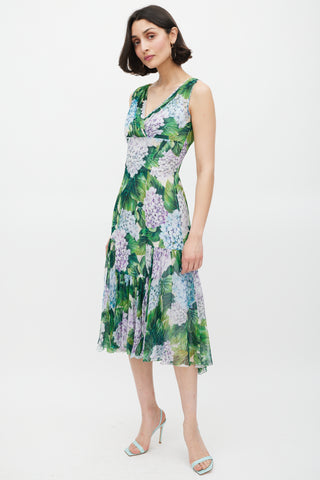 Dolce & Gabbana Green & Multicolour Sheer Floral Midi Dress